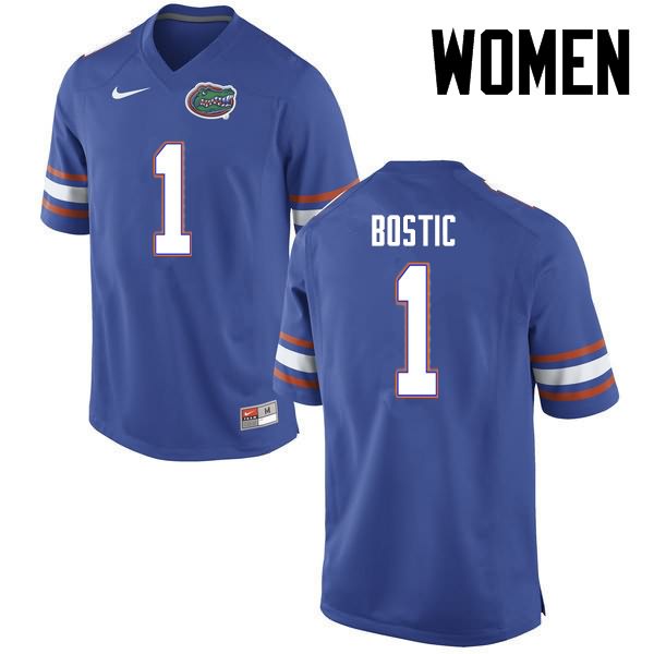 Women's NCAA Florida Gators Jonathan Bostic #1 Stitched Authentic Nike Blue College Football Jersey VXT0065IV